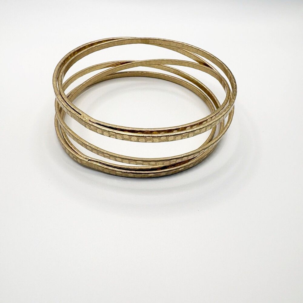 Gold Tone Hammered Wrap Bangle Bracelet BOHO Modern Minimalist Chic